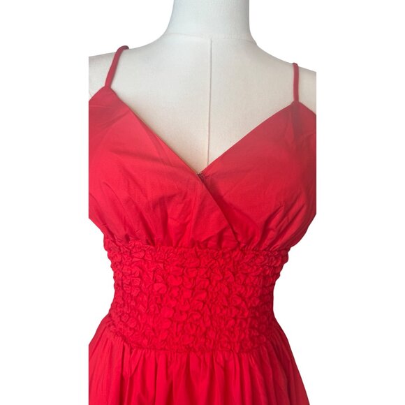 NWT Small Aster The Label  Red Smocked Midi Dress With Adjustable Straps - Picture 6 of 16